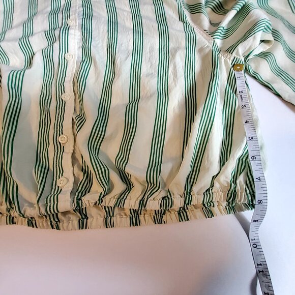 Future Collective Green & White Striped Button-Up  front closure Cropped Shirt L - Picture 4 of 11